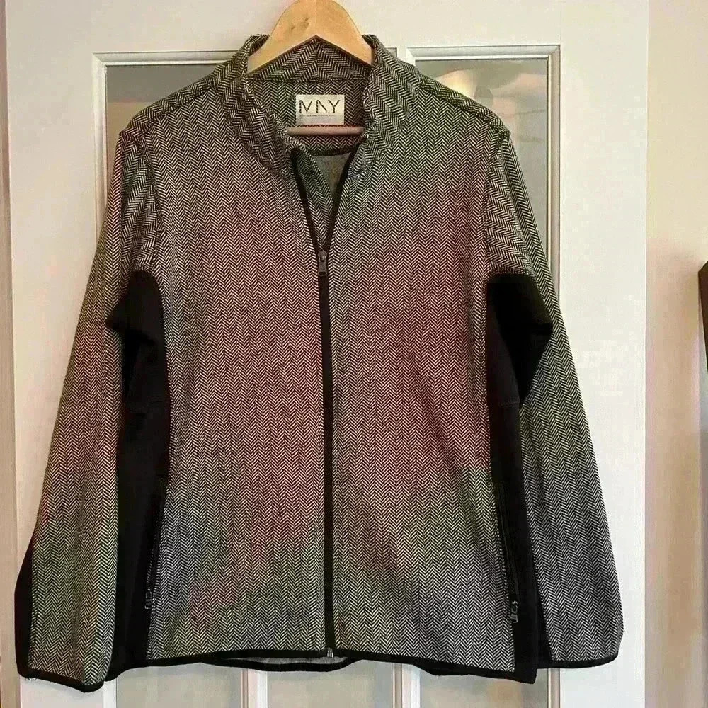 Marc New York women’s black/gray herringbone fleece jacket size XL